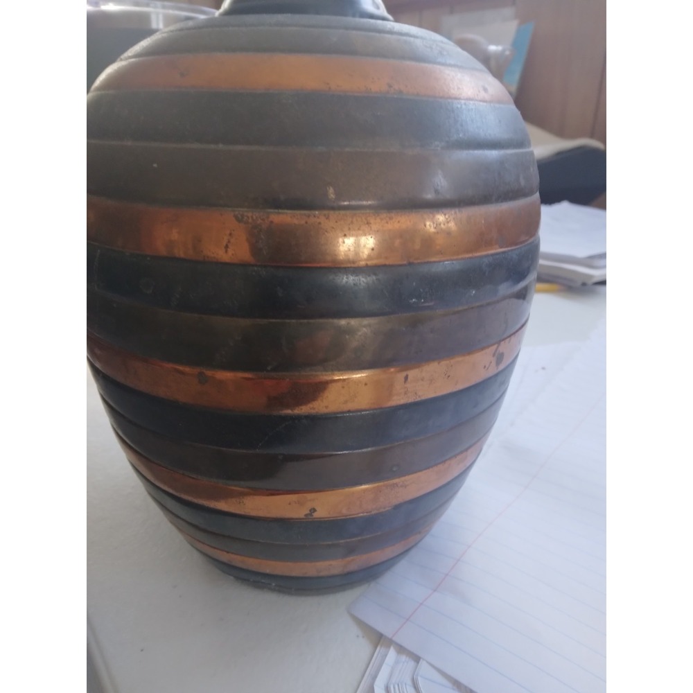 Vintage Deco Style Solid Brass Vase with Copper and Black Bands Made in India 6"